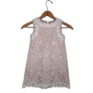 TADASHI SHOJI Girls Honeysuckle Flower Girl Dress Corded Lace Pink Bridal Size 6